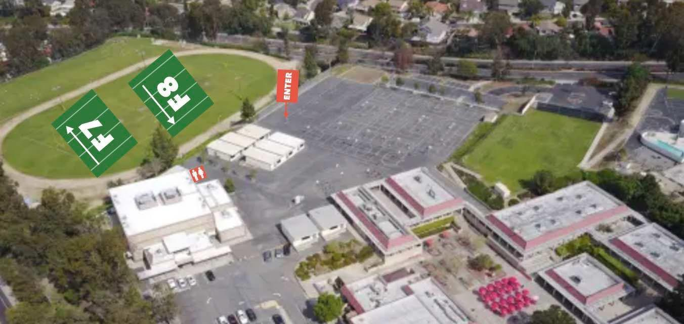 Aerial map of La Paz Intermediate showing fields #7 and #8, entrance and parking